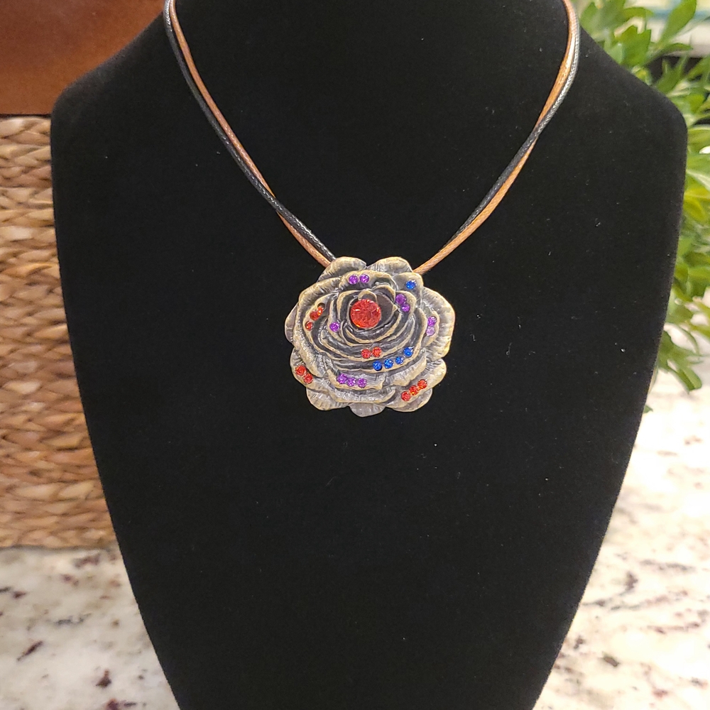 Floral Pendant Necklace with Multicolor Accents